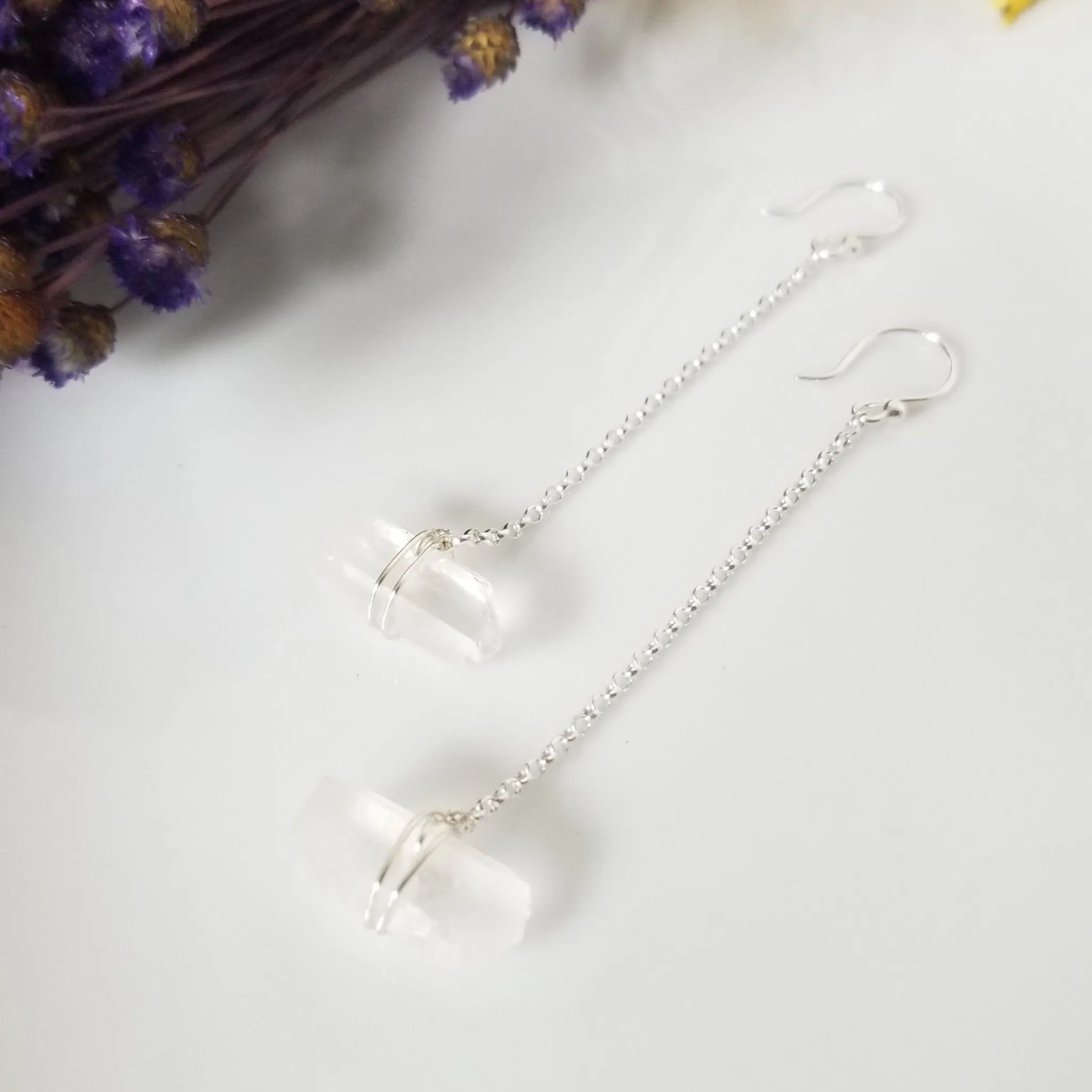 Herkimer Diamond Threader or Dangle Earrings - Sterling - Gold - Rose Gold