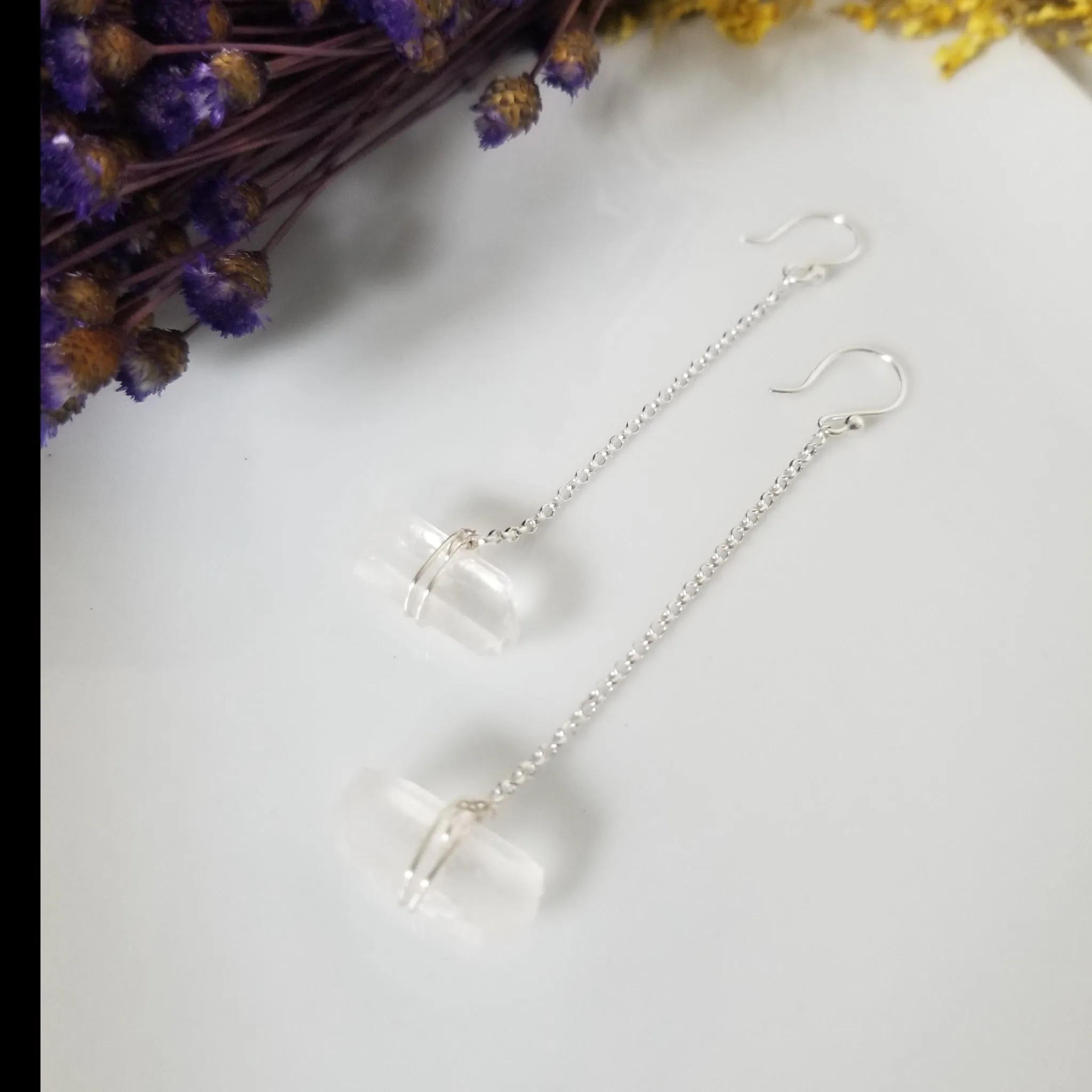 Herkimer Diamond Threader or Dangle Earrings - Sterling - Gold - Rose Gold