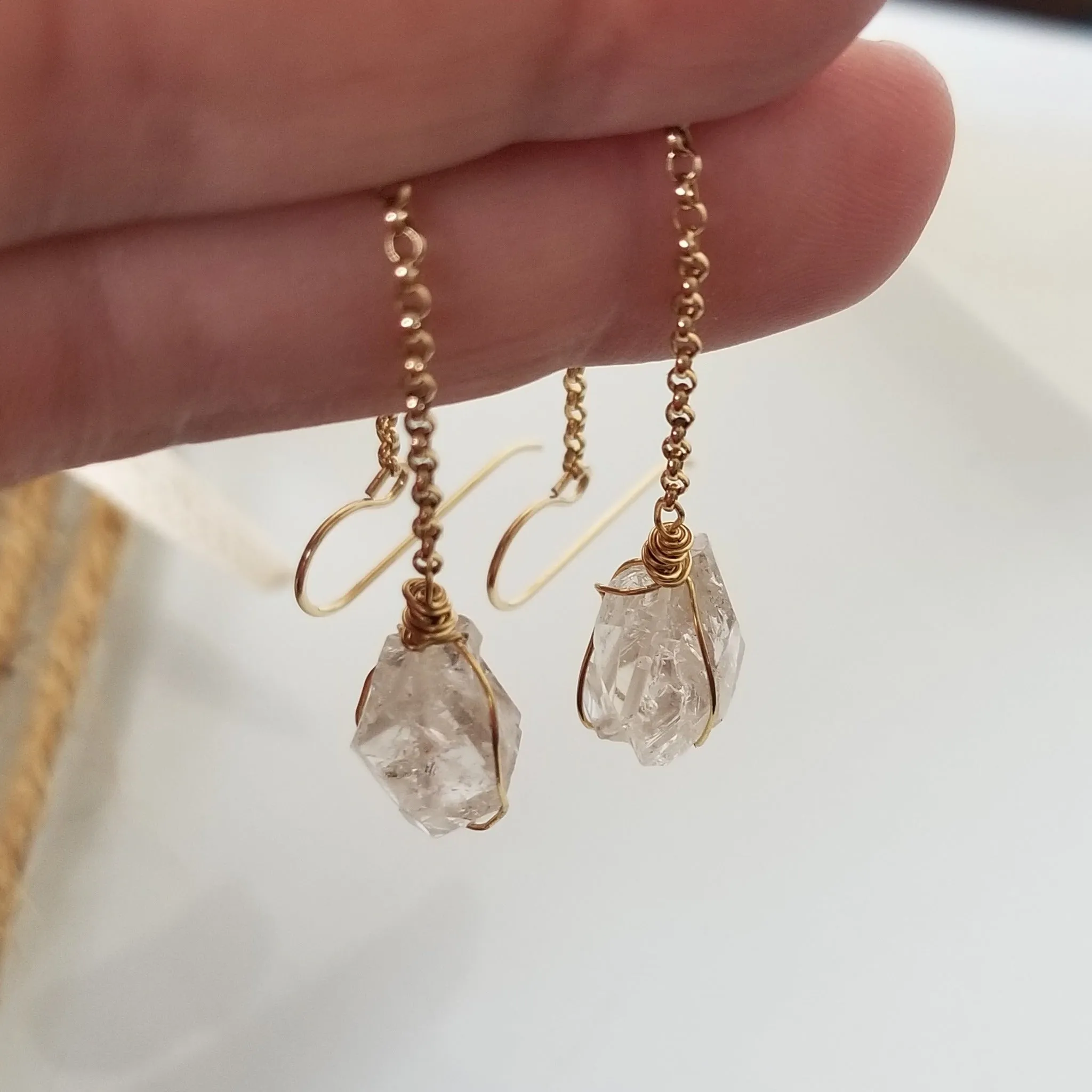 Herkimer Diamond Threader or Dangle Earrings - Sterling - Gold - Rose Gold