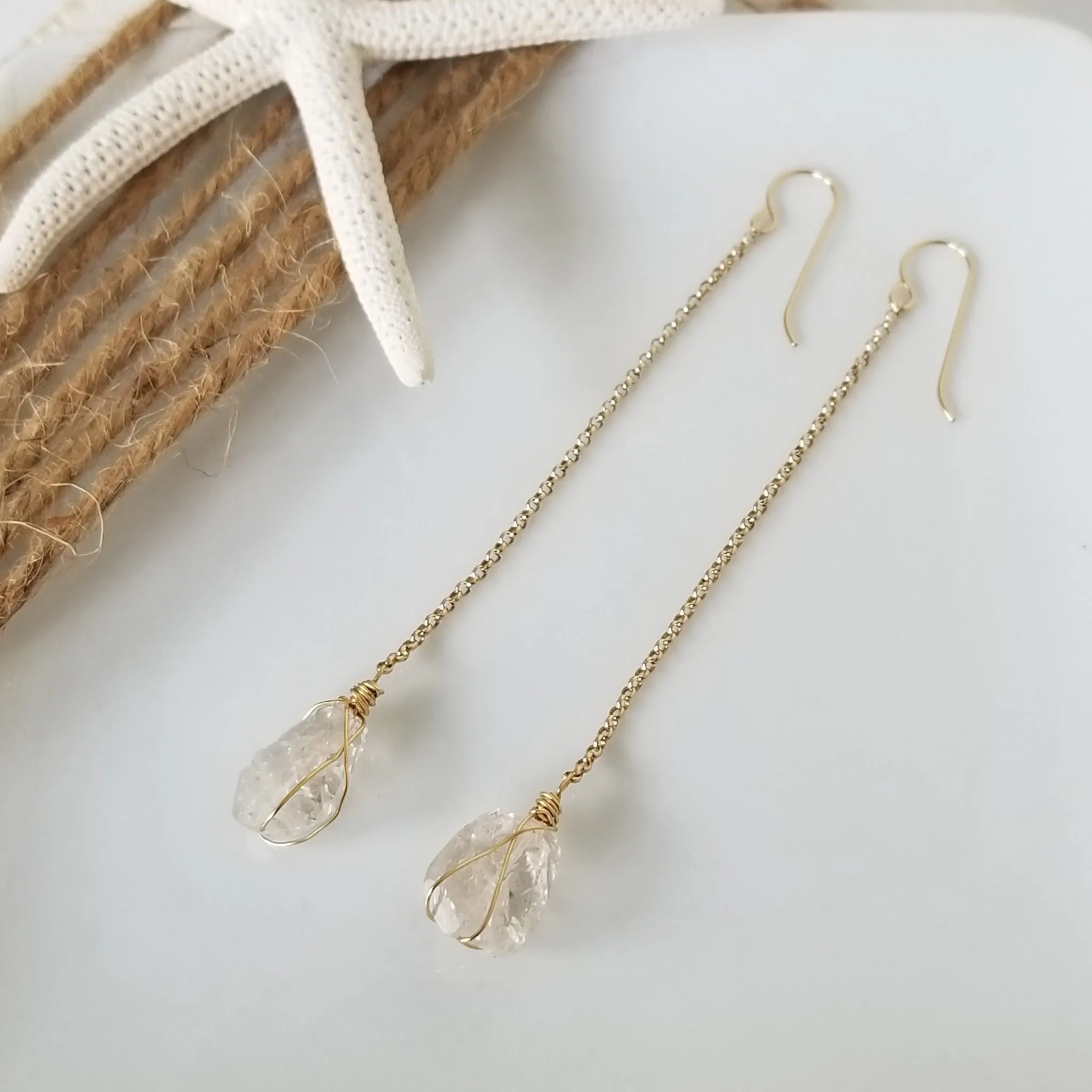 Herkimer Diamond Threader or Dangle Earrings - Sterling - Gold - Rose Gold