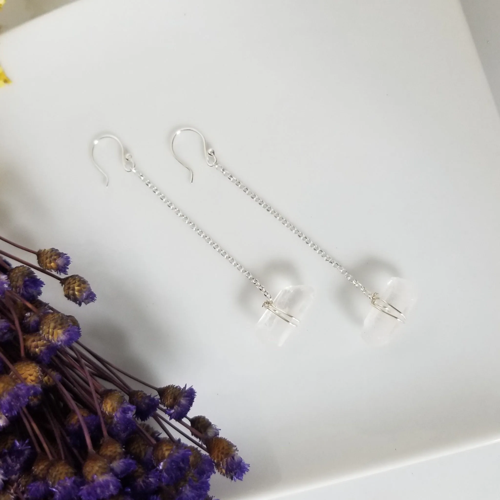 Herkimer Diamond Threader or Dangle Earrings - Sterling - Gold - Rose Gold