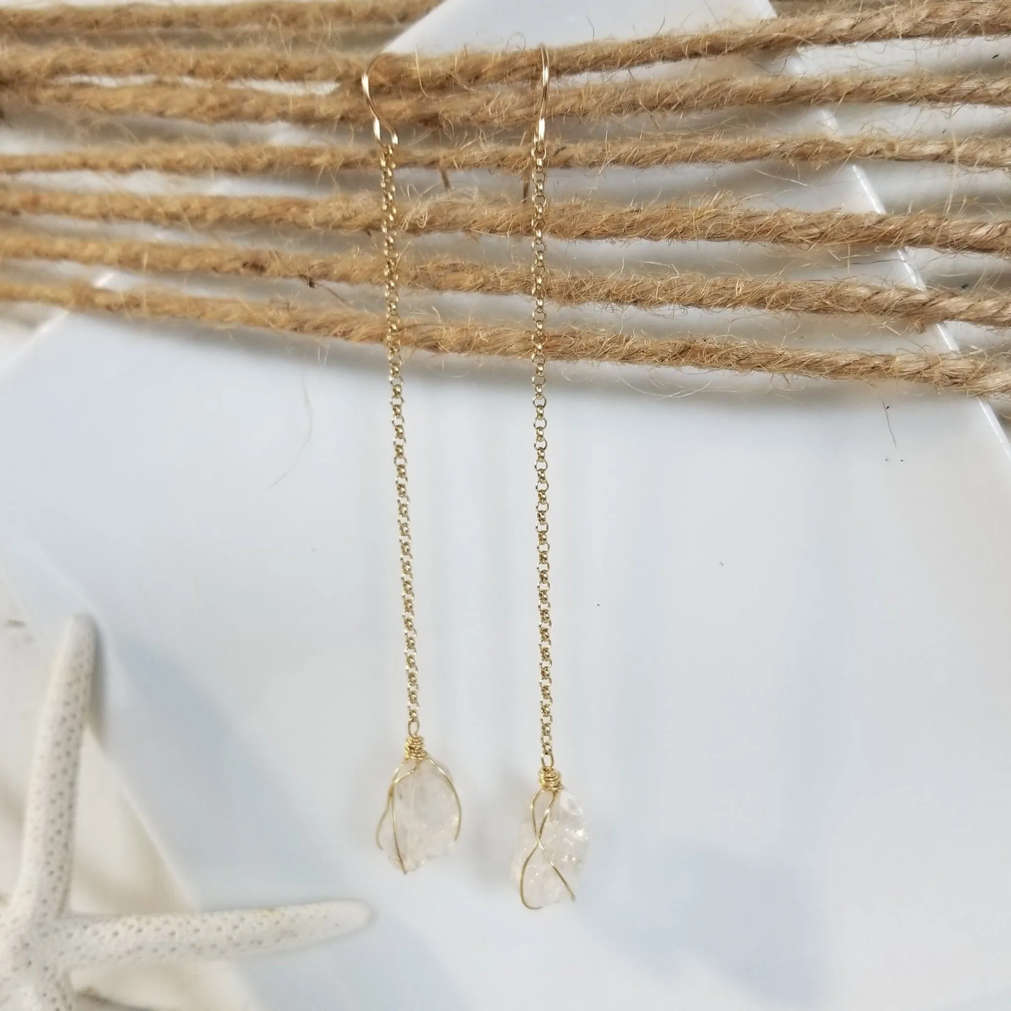 Herkimer Diamond Threader or Dangle Earrings - Sterling - Gold - Rose Gold