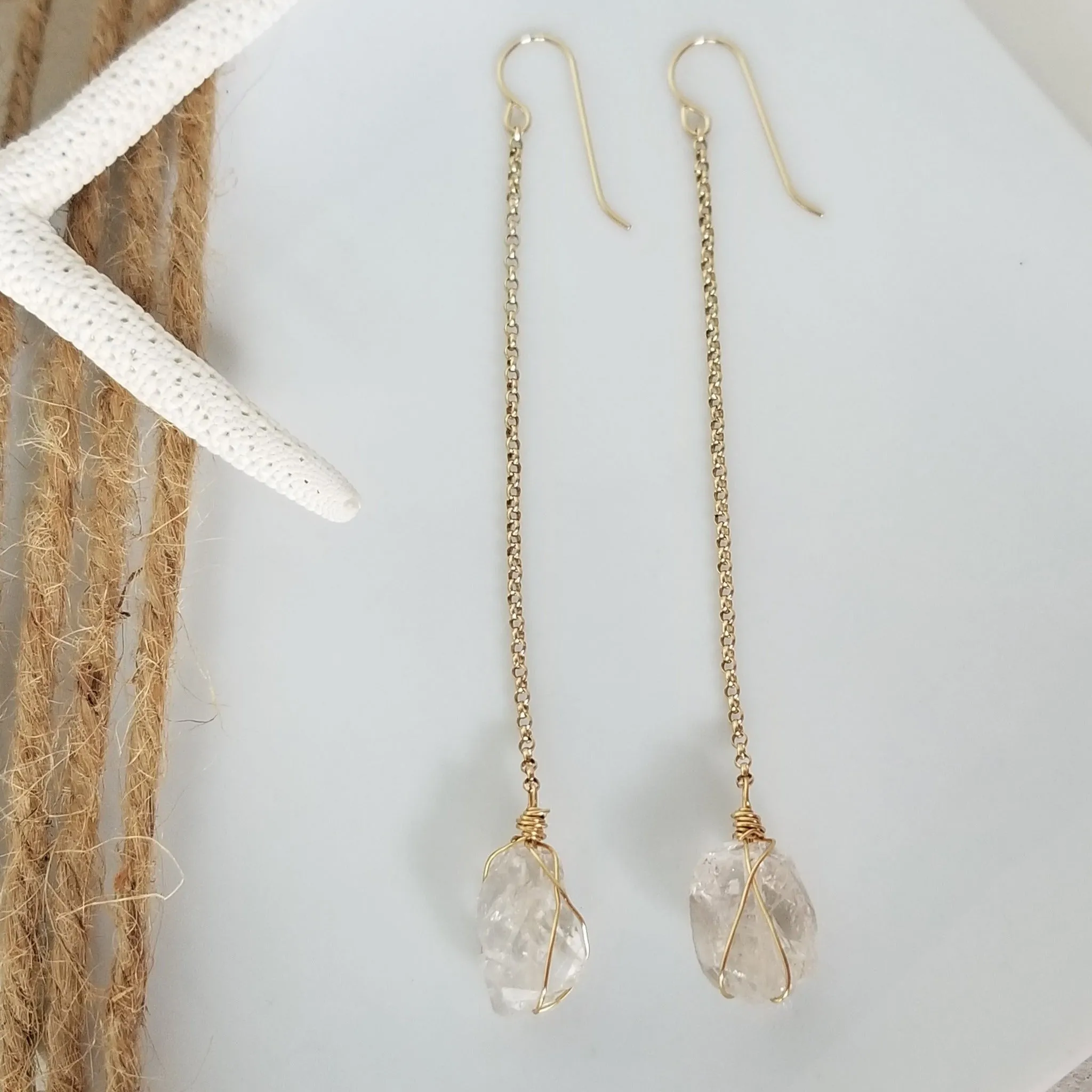 Herkimer Diamond Threader or Dangle Earrings - Sterling - Gold - Rose Gold