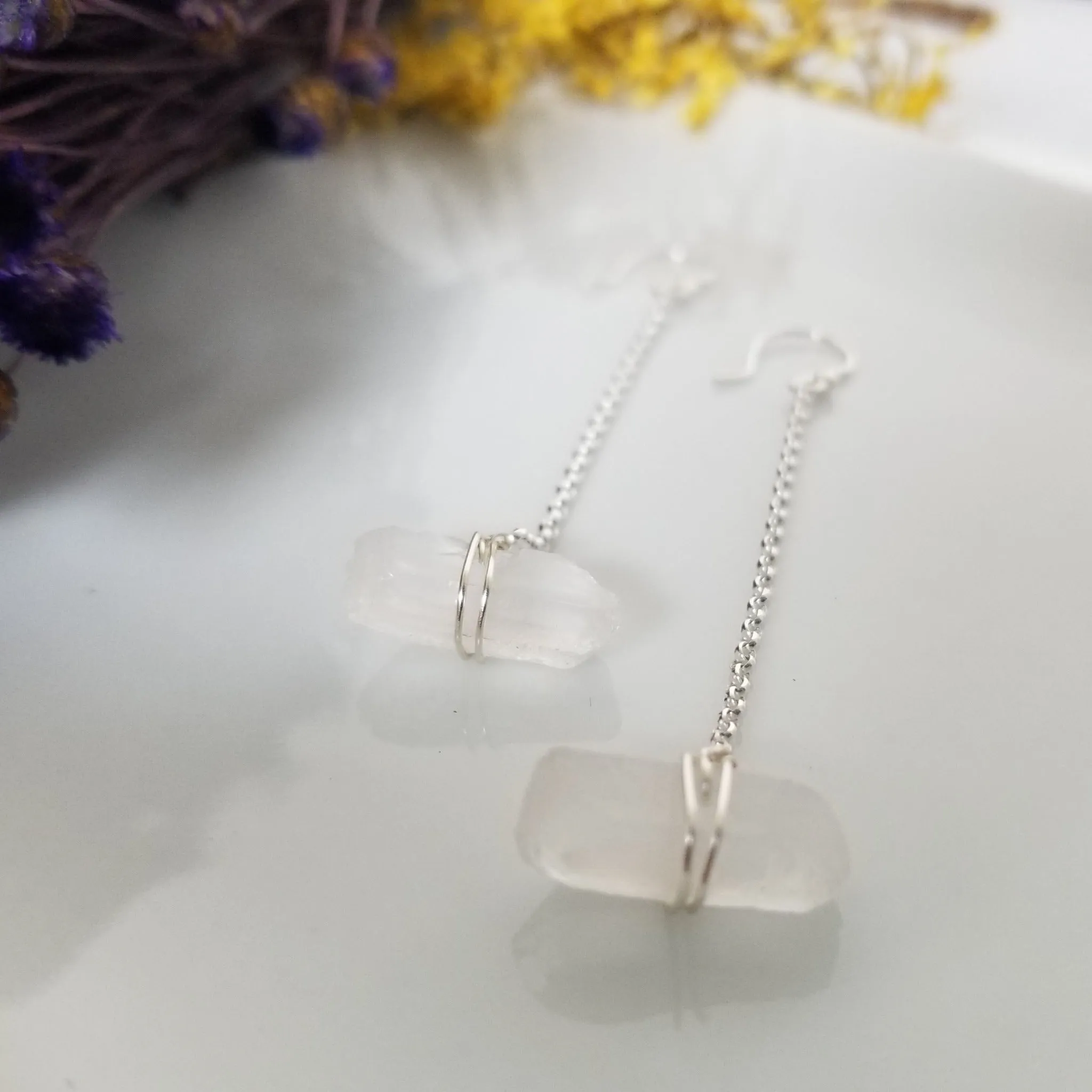 Herkimer Diamond Threader or Dangle Earrings - Sterling - Gold - Rose Gold