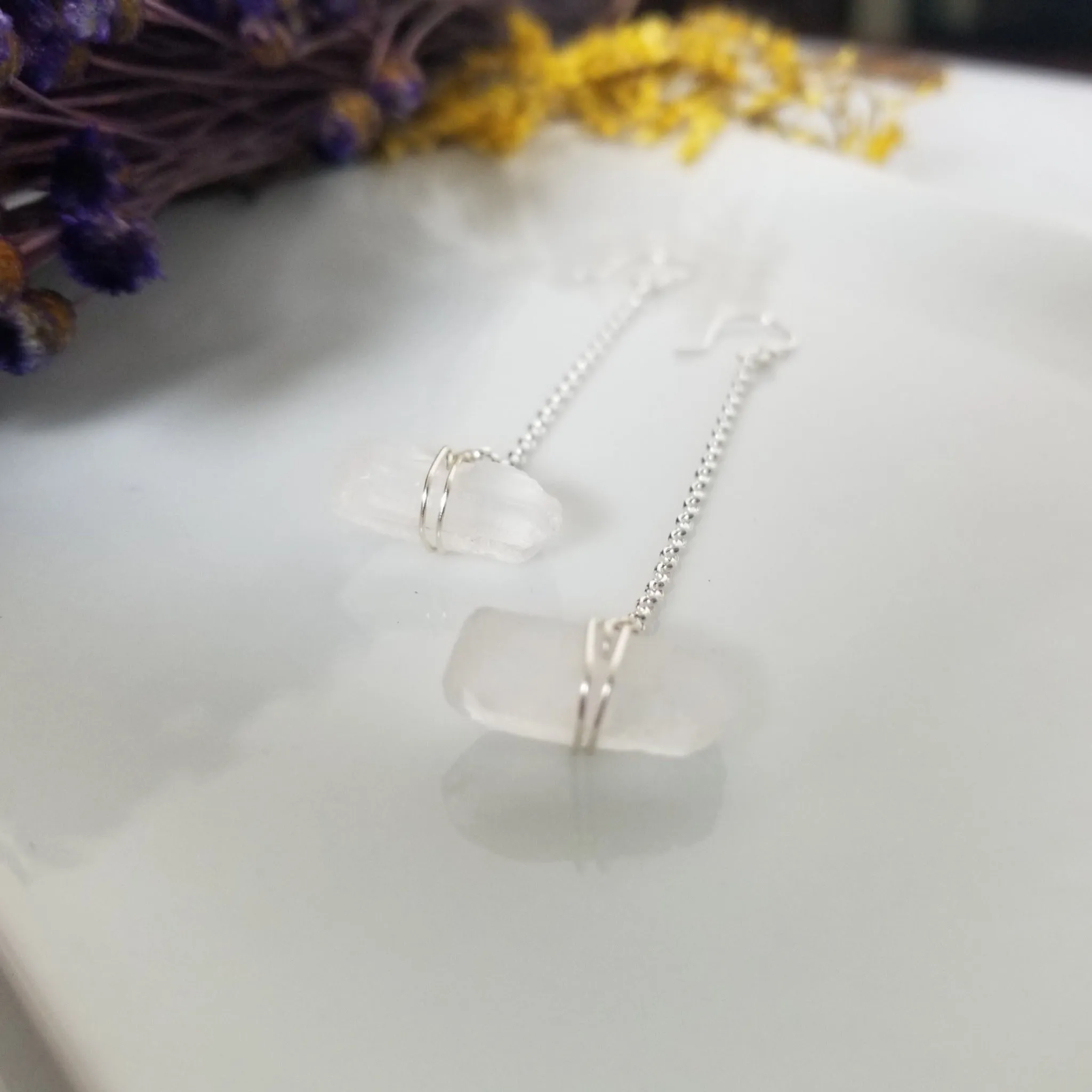 Herkimer Diamond Threader or Dangle Earrings - Sterling - Gold - Rose Gold