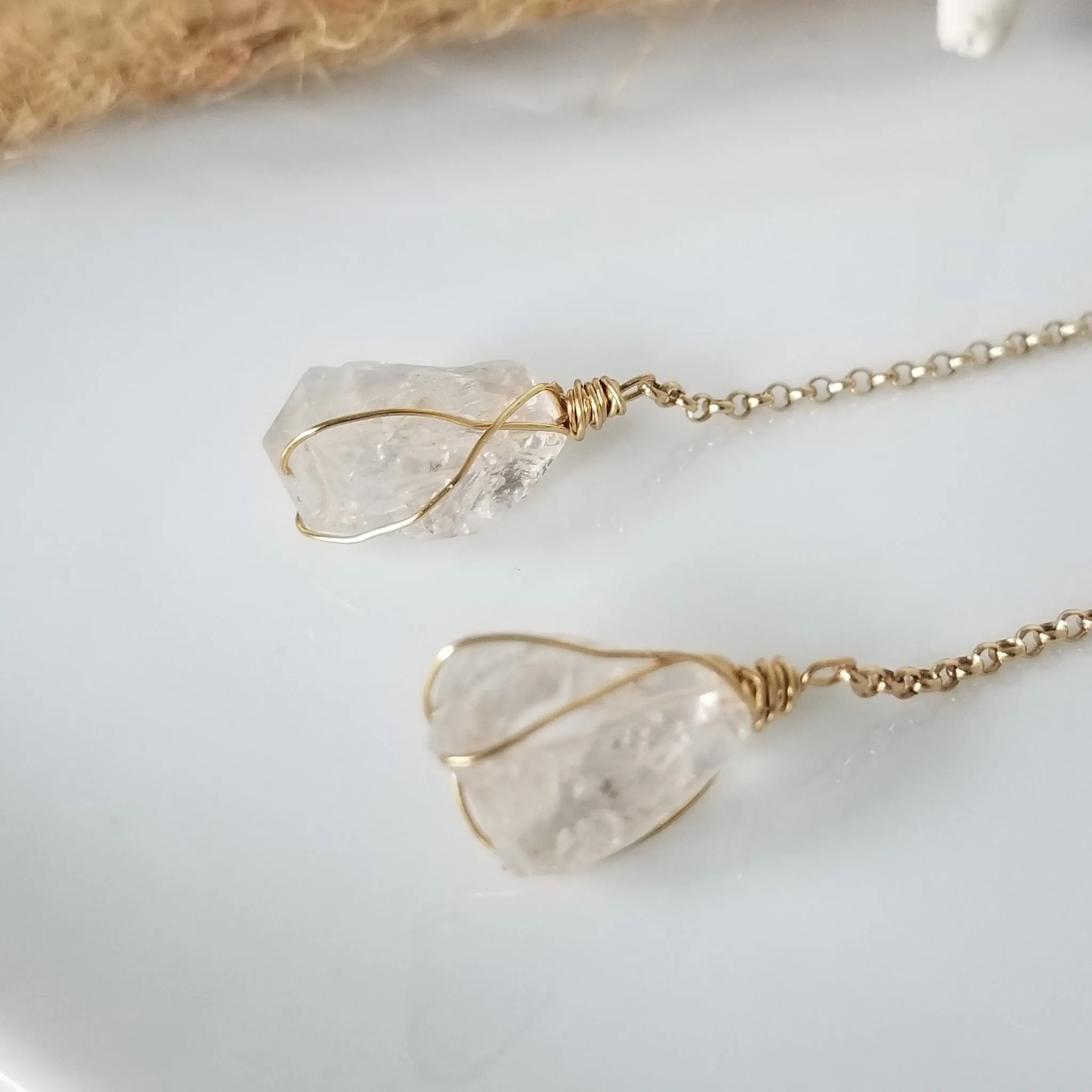 Herkimer Diamond Threader or Dangle Earrings - Sterling - Gold - Rose Gold