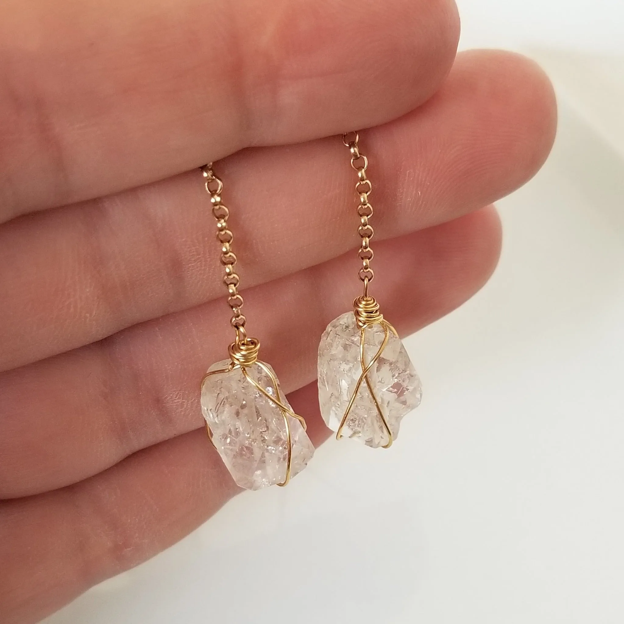 Herkimer Diamond Threader or Dangle Earrings - Sterling - Gold - Rose Gold