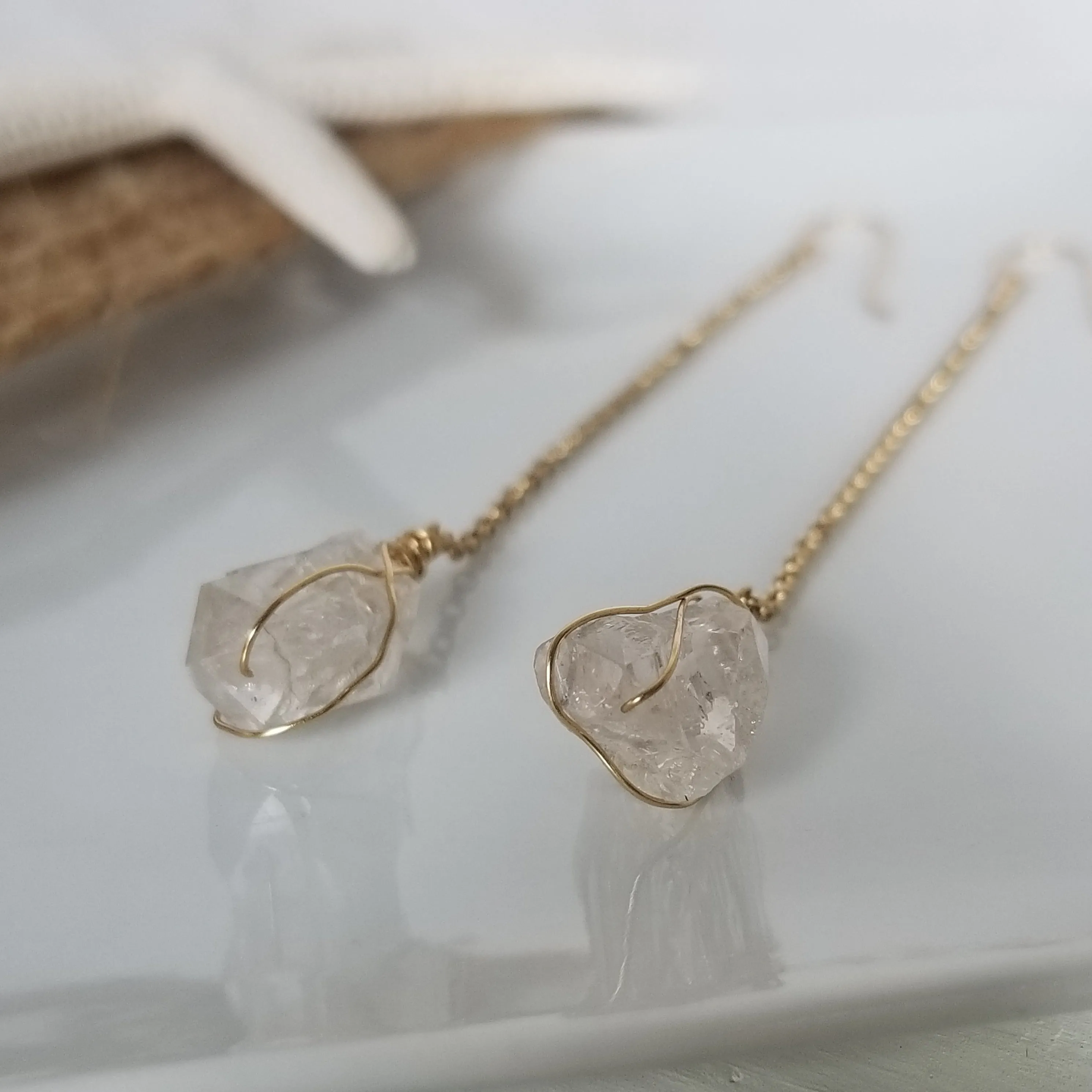 Herkimer Diamond Threader or Dangle Earrings - Sterling - Gold - Rose Gold