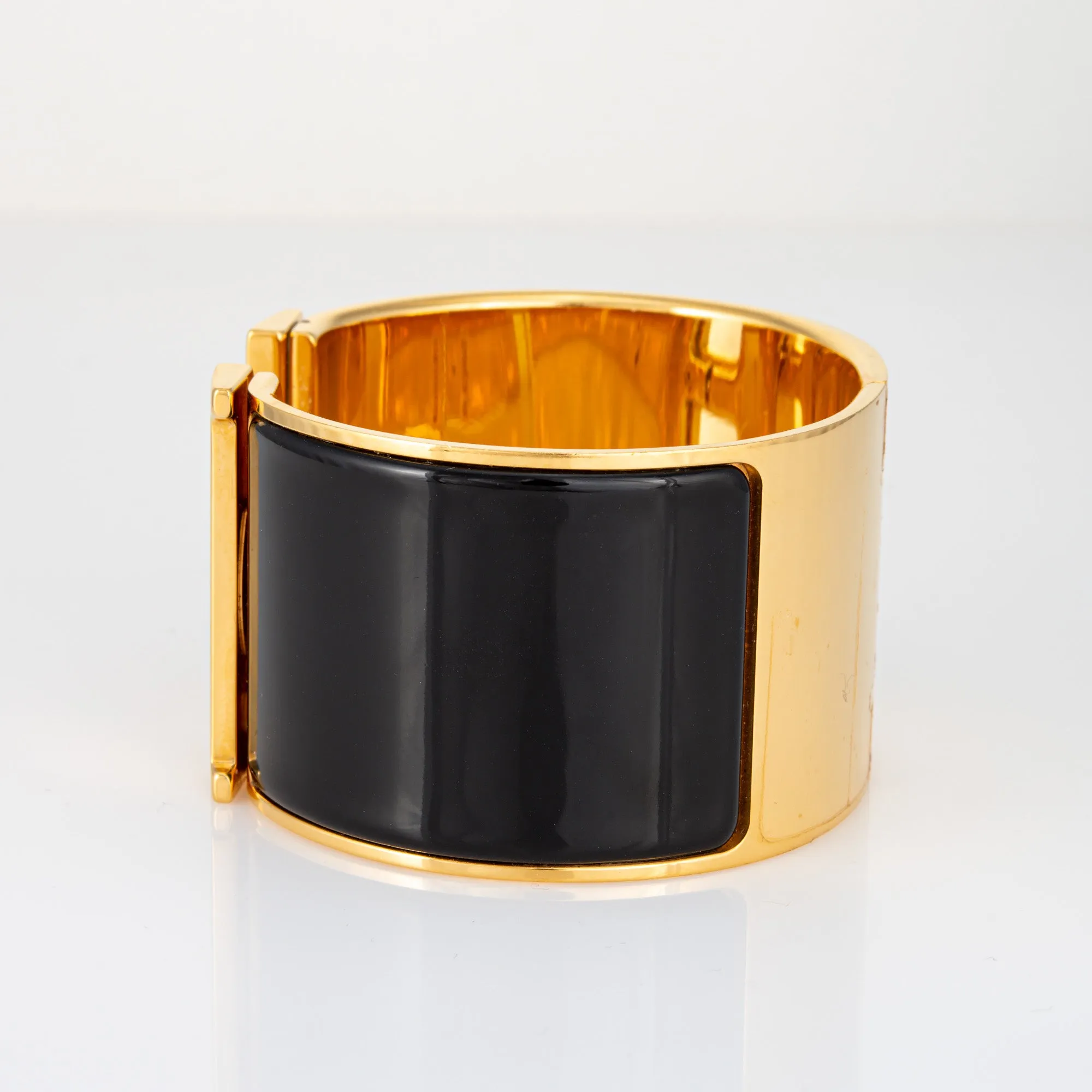 Hermes Clic Clac H Bracelet Black Enamel Extra Wide Yellow Gold Plate