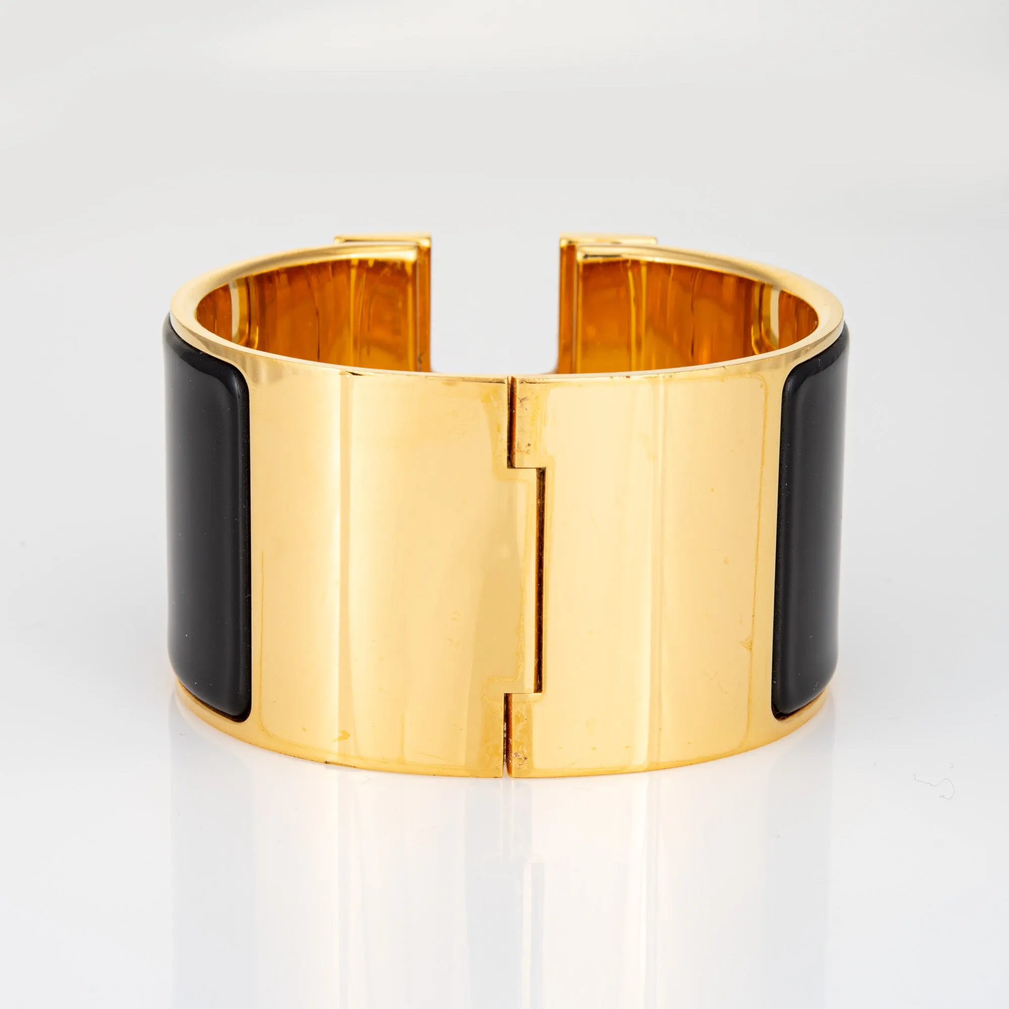 Hermes Clic Clac H Bracelet Black Enamel Extra Wide Yellow Gold Plate