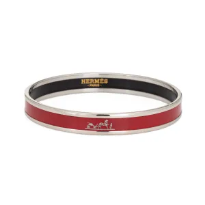 Hermes Red Enamel Bangle Bracelet Horse Carriage Motif Narrow 65 Size Small