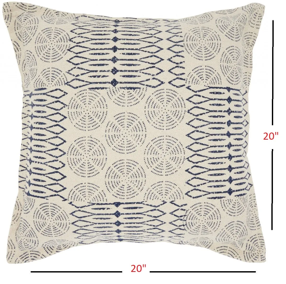 Indigo and Ivory Geometric Throw Pillow