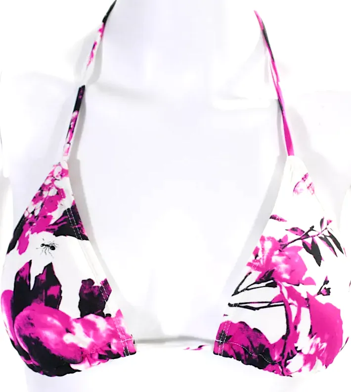 Jean Paul Gaultier Paris. White Floral Print V-Neck Tie Close Bikini Top Size S