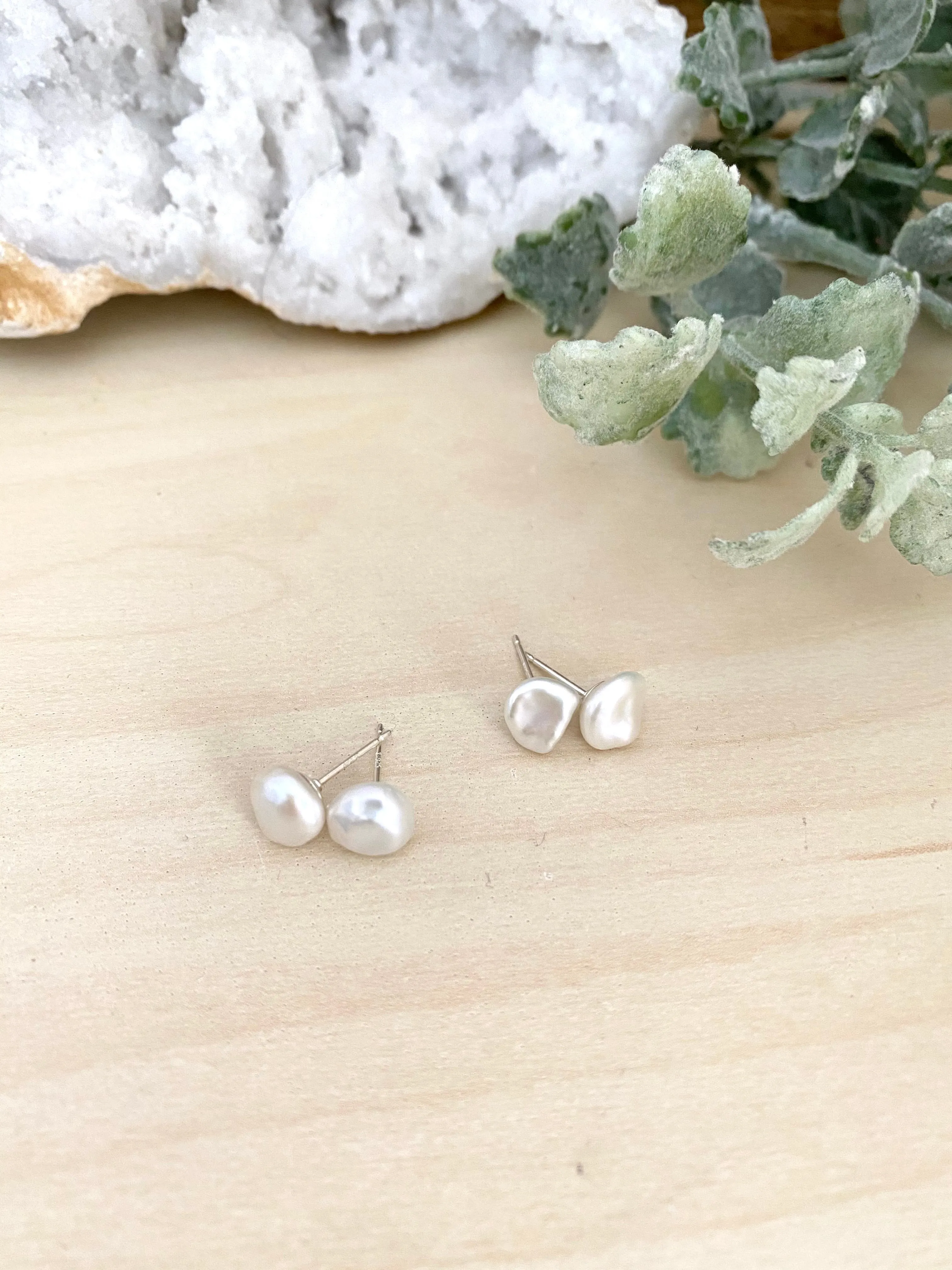 Keshi Pearl Studs on Sterling Silver Posts - Raw Irregular Shape Pearl Studs