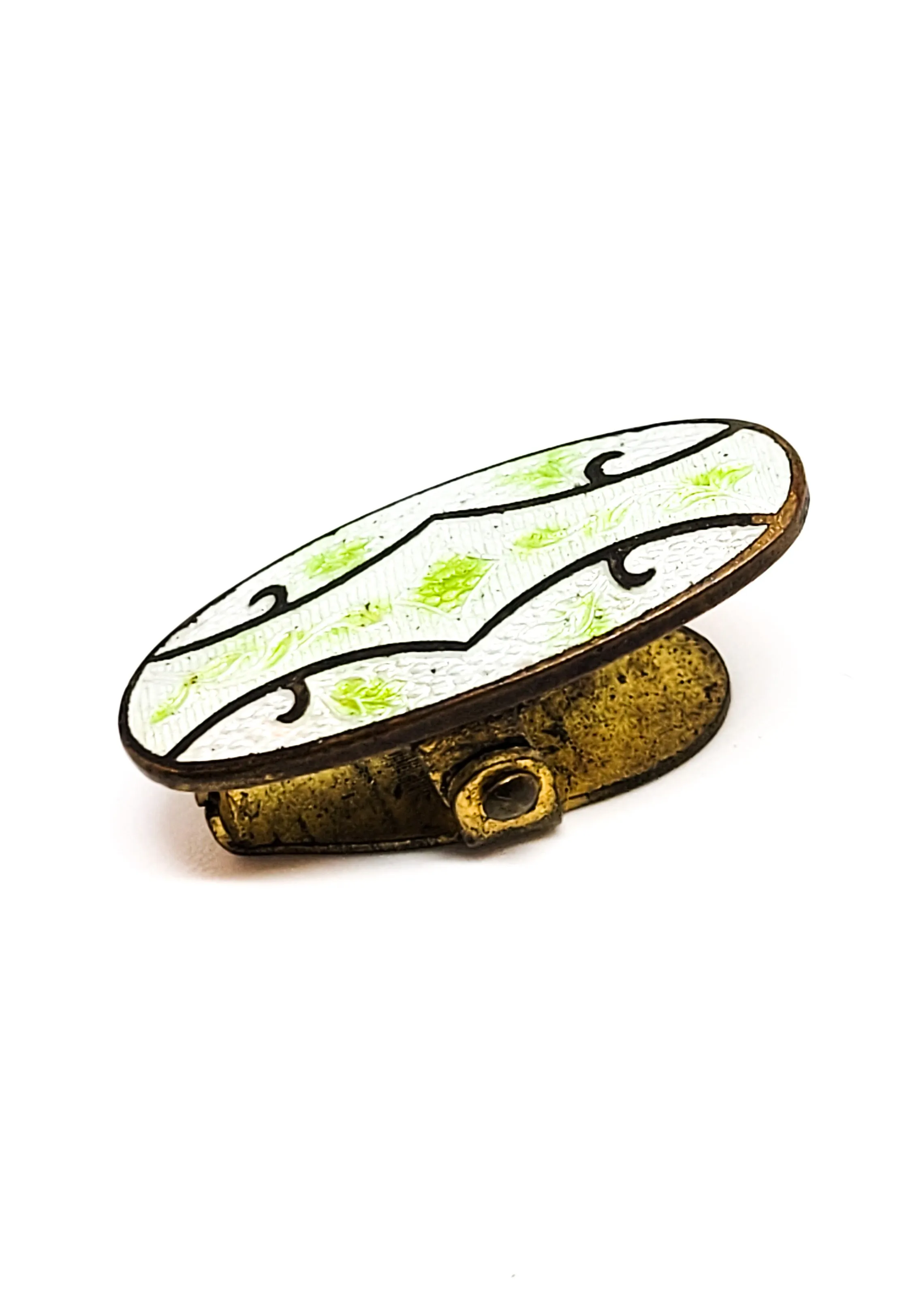King Edwardian antique enamel guilloche Green and white tie clip short bar