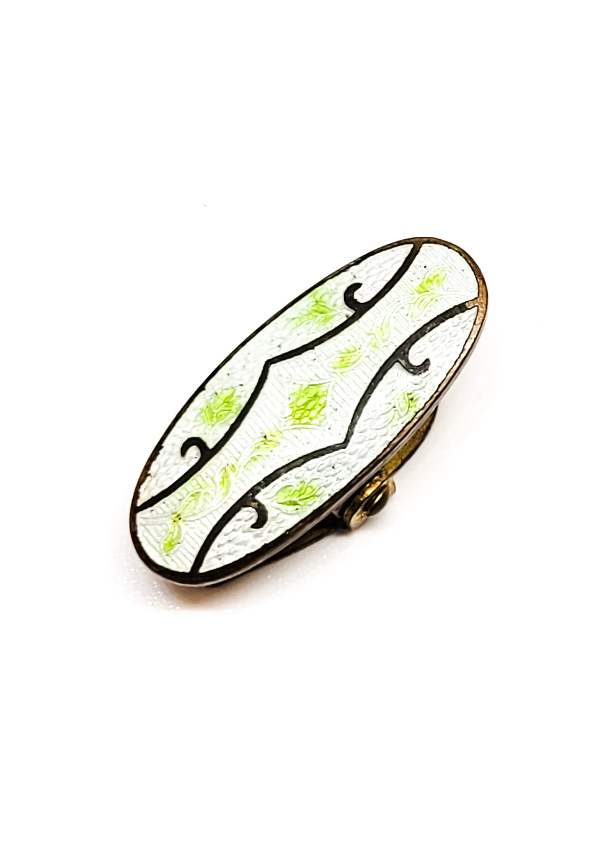 King Edwardian antique enamel guilloche Green and white tie clip short bar