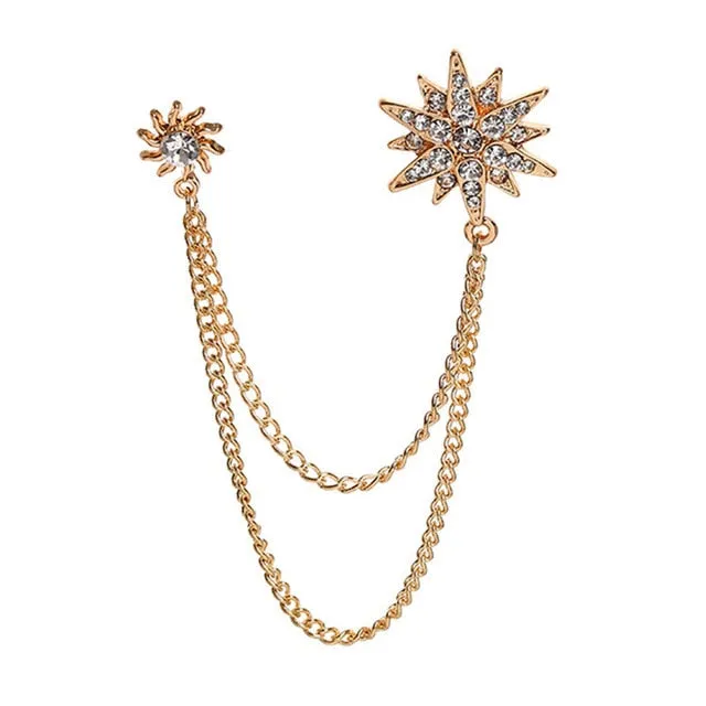 Korean British Style Crown Bird Brooch Cross Suit Tassel Chain Lapel Pin Angle Wings Badge Retro Female Corsage Men Accessories