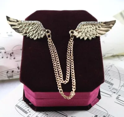 Korean British Style Crown Bird Brooch Cross Suit Tassel Chain Lapel Pin Angle Wings Badge Retro Female Corsage Men Accessories