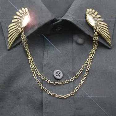 Korean British Style Crown Bird Brooch Cross Suit Tassel Chain Lapel Pin Angle Wings Badge Retro Female Corsage Men Accessories