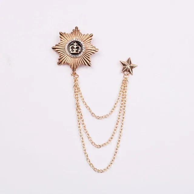 Korean British Style Crown Bird Brooch Cross Suit Tassel Chain Lapel Pin Angle Wings Badge Retro Female Corsage Men Accessories