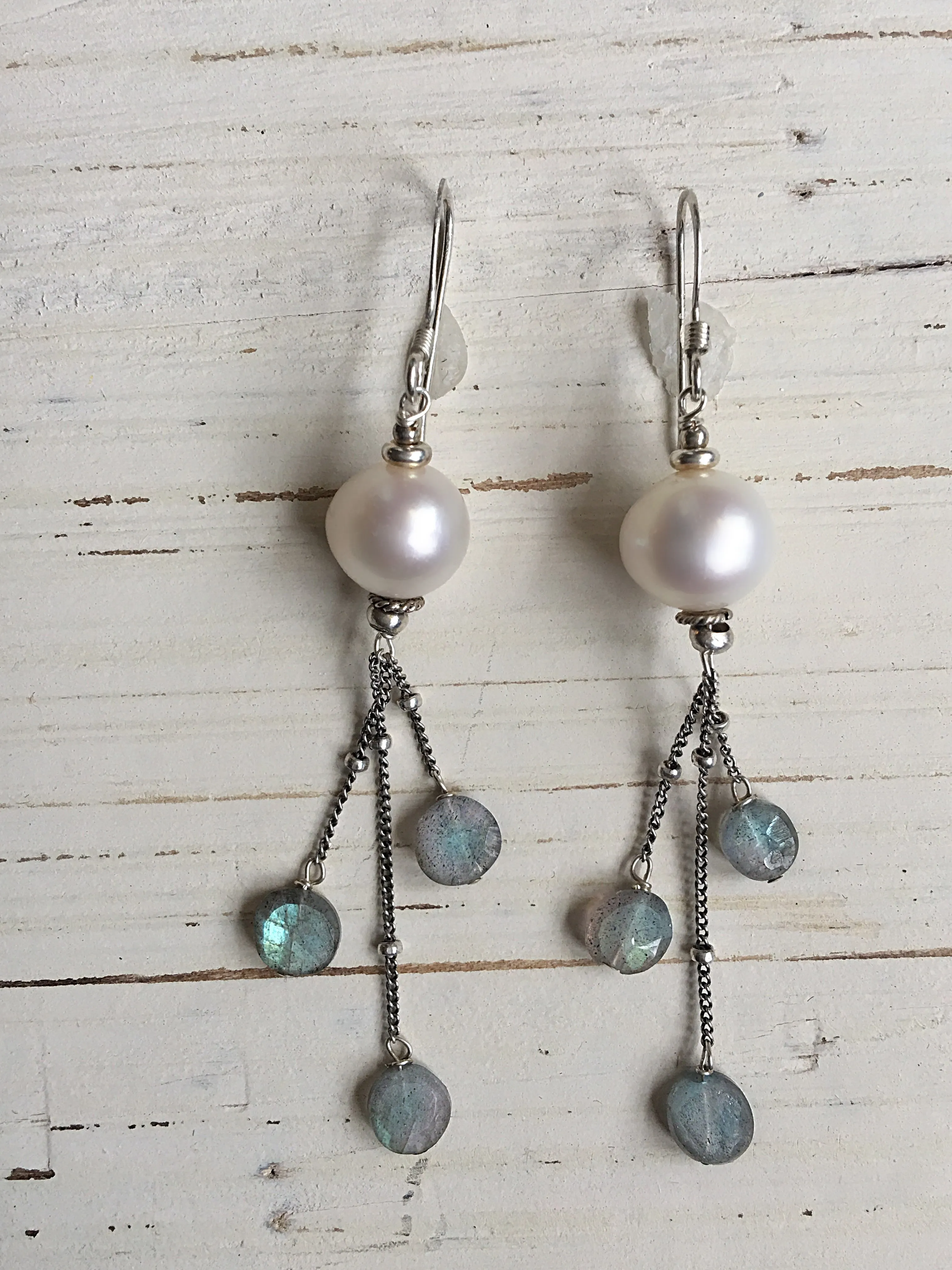 Labradorite & Pearl Waterfall Earrings