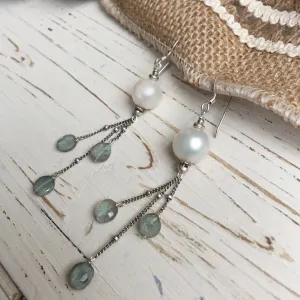 Labradorite & Pearl Waterfall Earrings