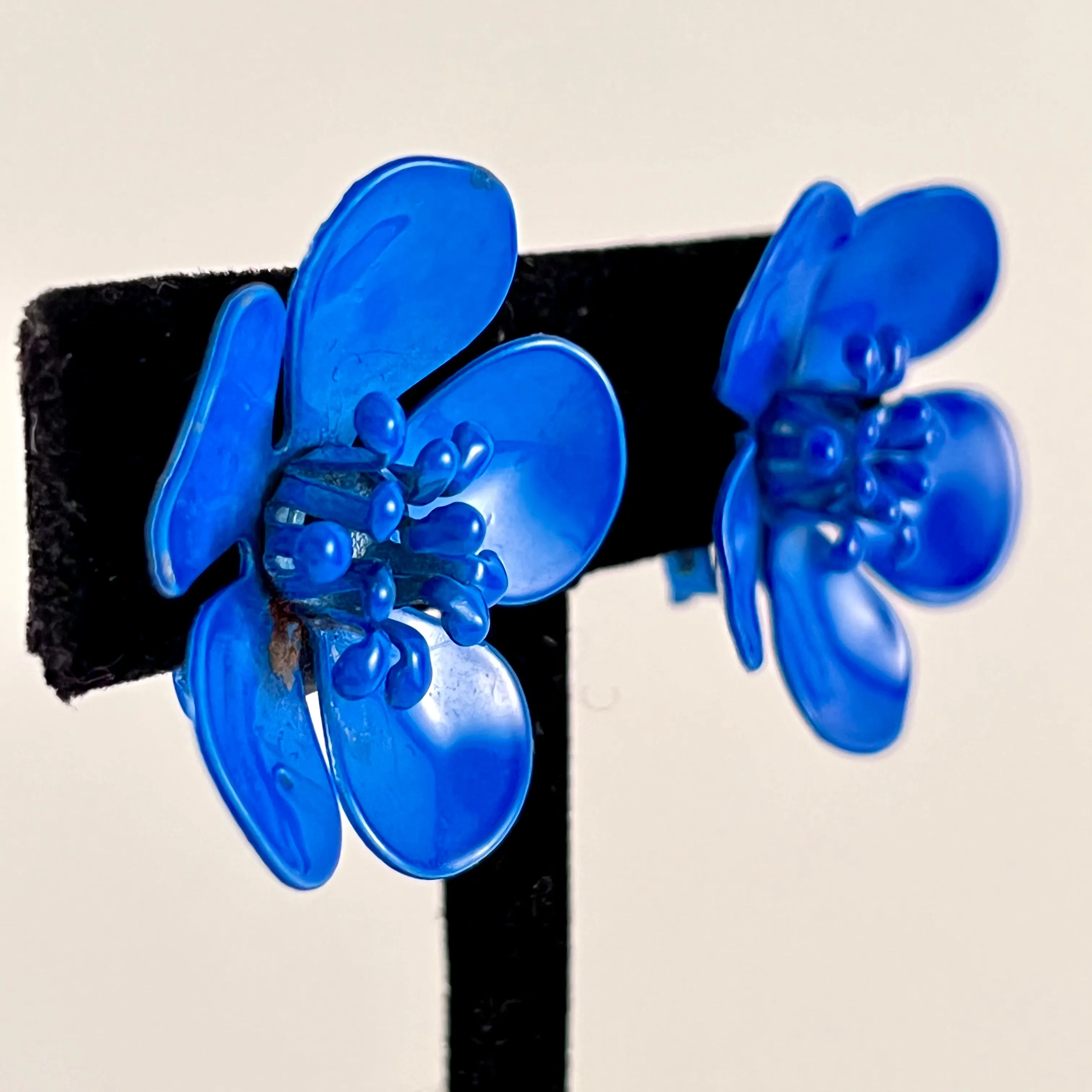Late 60s/ Early 70s Blue Enamel Flower Earrings