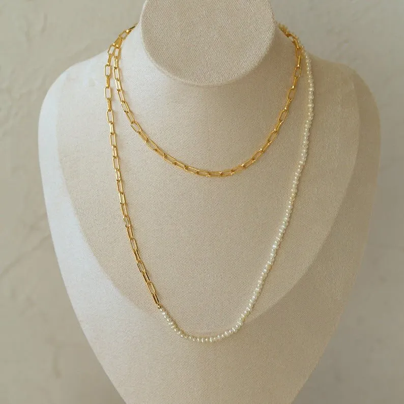 Long Chain Link Mini Freshwater Pearl Necklace Type D