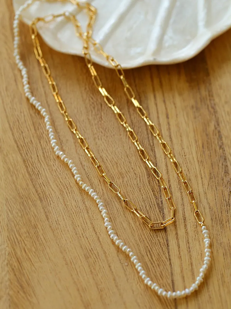 Long Chain Link Mini Freshwater Pearl Necklace Type D