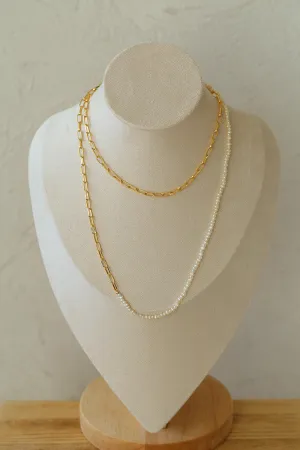 Long Chain Link Mini Freshwater Pearl Necklace Type D