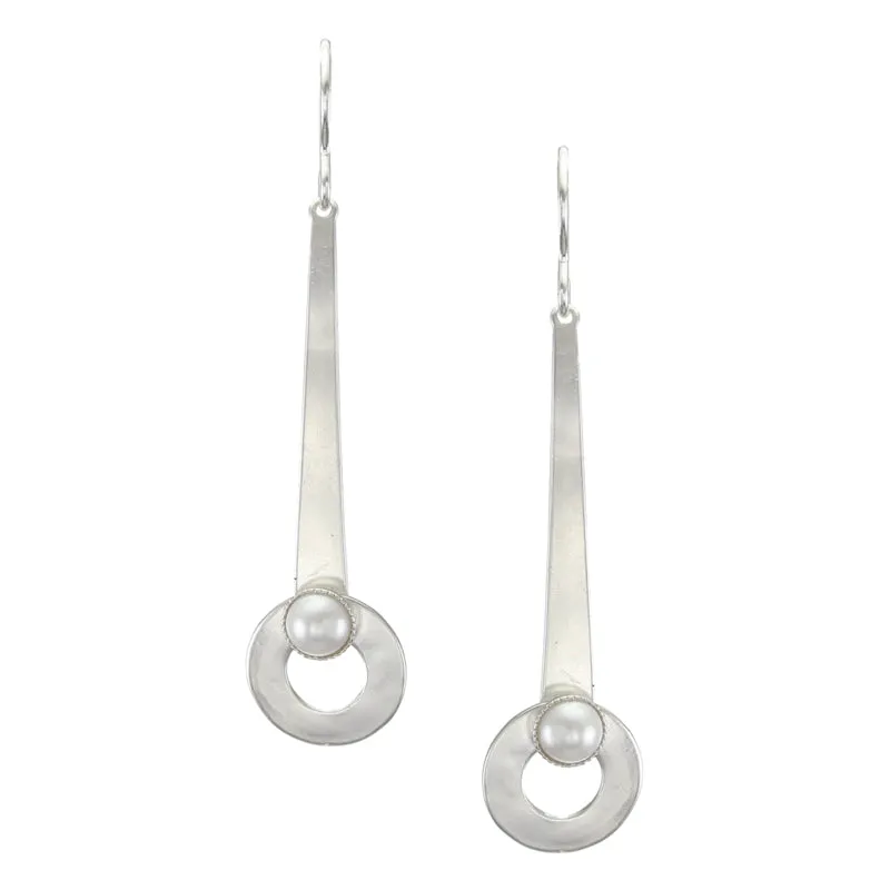 Long Taper with Small Ring and White Pearl Cabochon Wire Earring