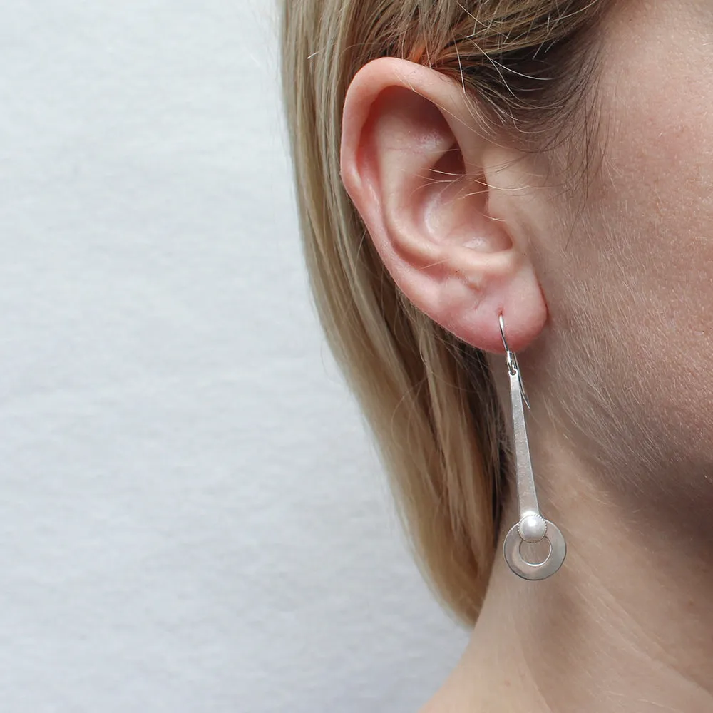 Long Taper with Small Ring and White Pearl Cabochon Wire Earring