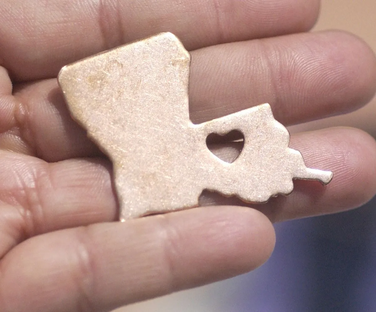 Louisiana State with Heart Chubby 6.6mm Blanks Cutout for Metalworking for Enameling Metalworking Blank Variety of Metals - 4 pieces