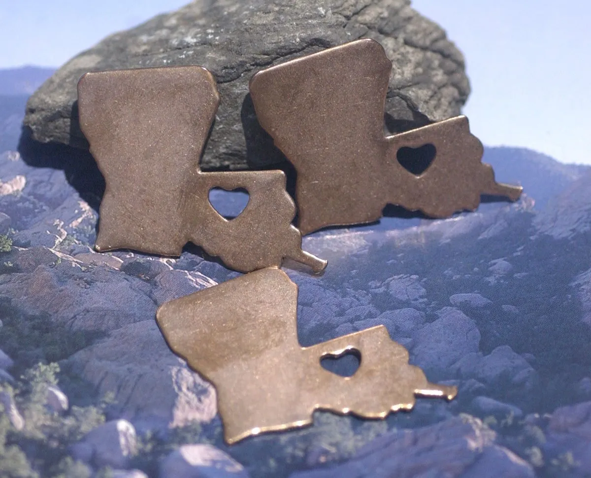 Louisiana State with Heart Chubby 6.6mm Blanks Cutout for Metalworking for Enameling Metalworking Blank Variety of Metals - 4 pieces