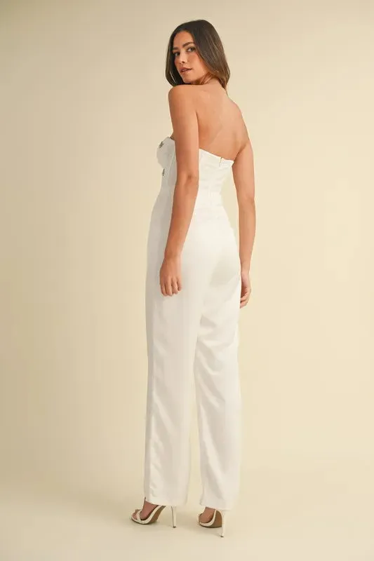 MABLE Rhinestone Applique Bustier Jumpsuit
