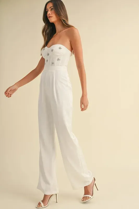 MABLE Rhinestone Applique Bustier Jumpsuit