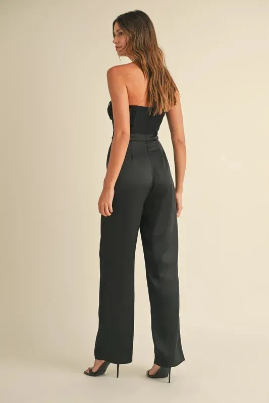 MABLE Rhinestone Applique Bustier Jumpsuit