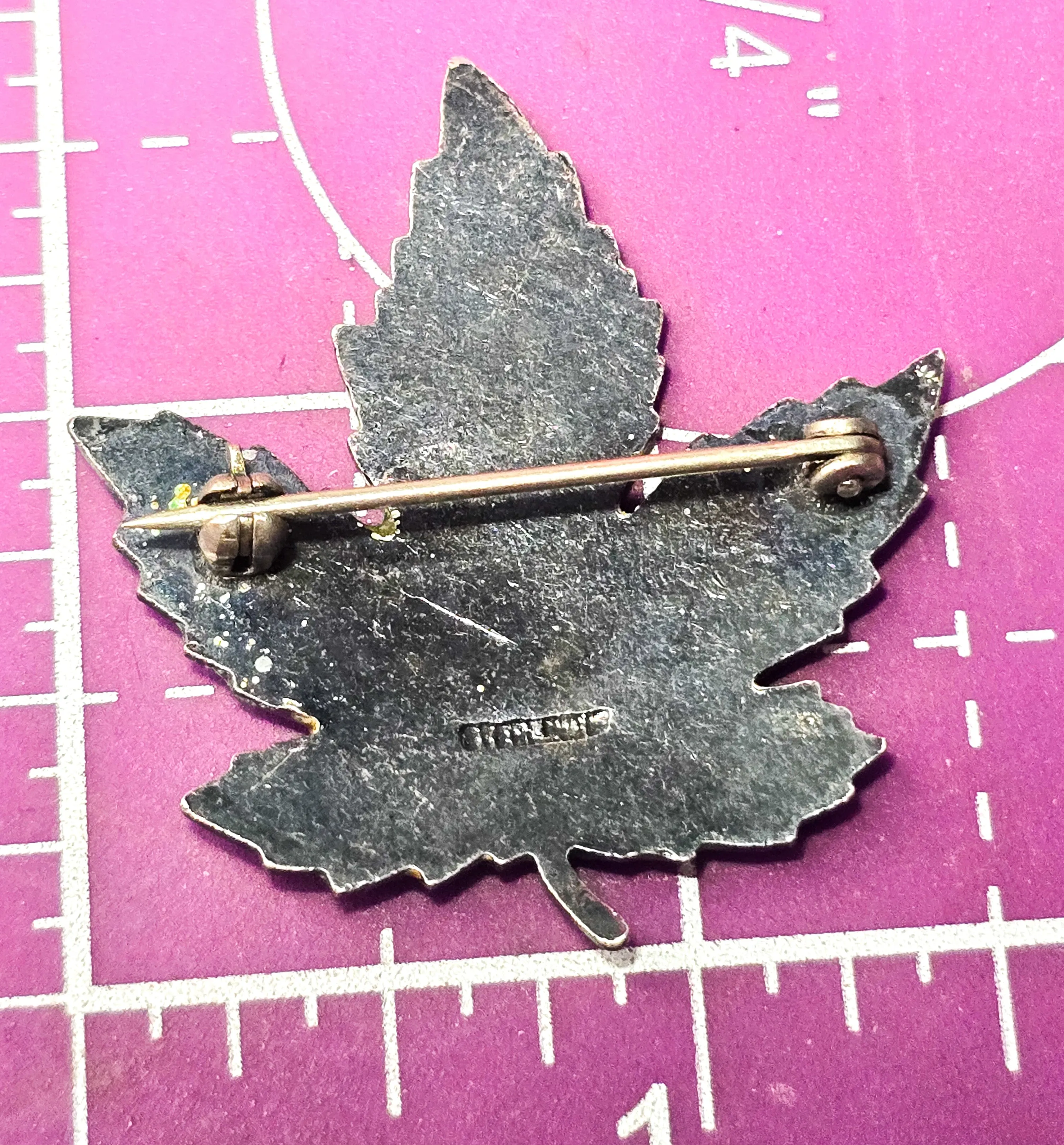 Maple leaf Autumn enamel vintage sterling silver Canadian vintage brooch