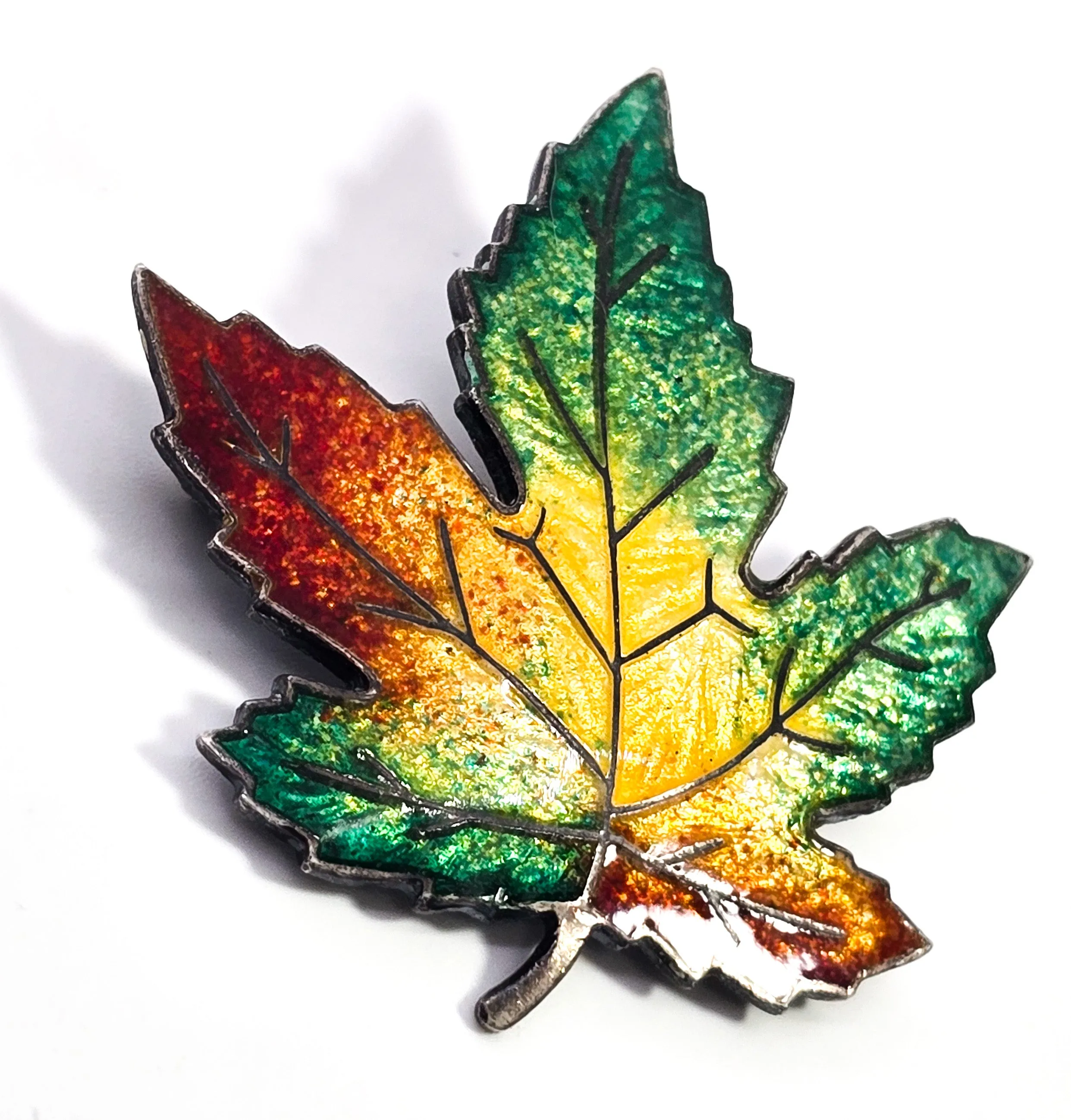 Maple leaf Autumn enamel vintage sterling silver Canadian vintage brooch