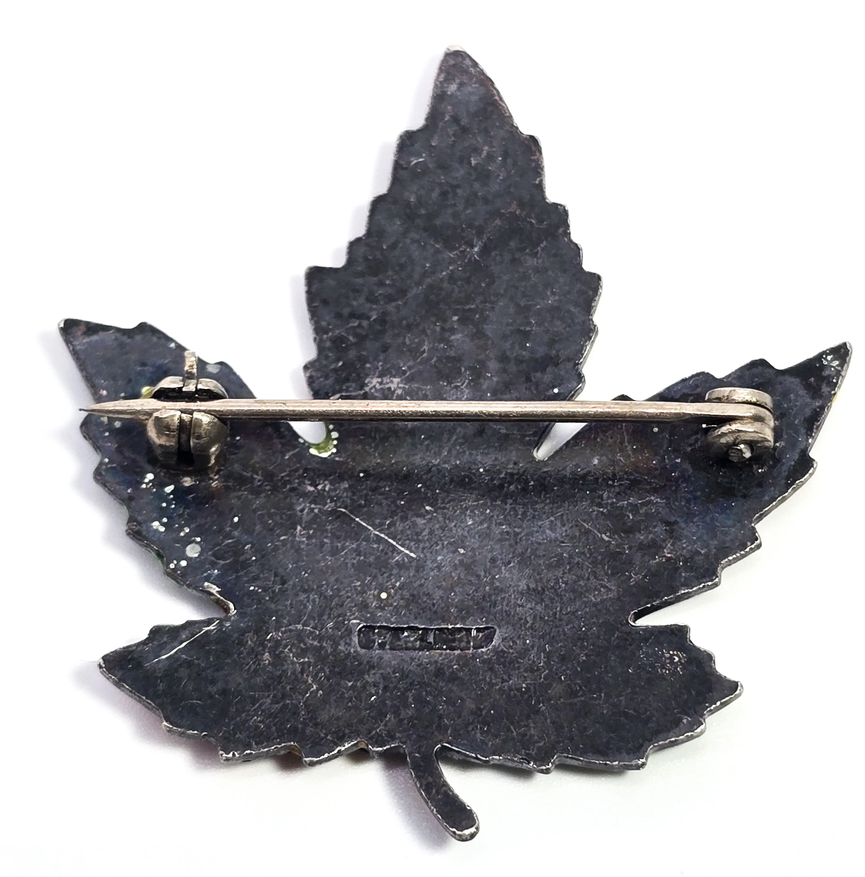 Maple leaf Autumn enamel vintage sterling silver Canadian vintage brooch