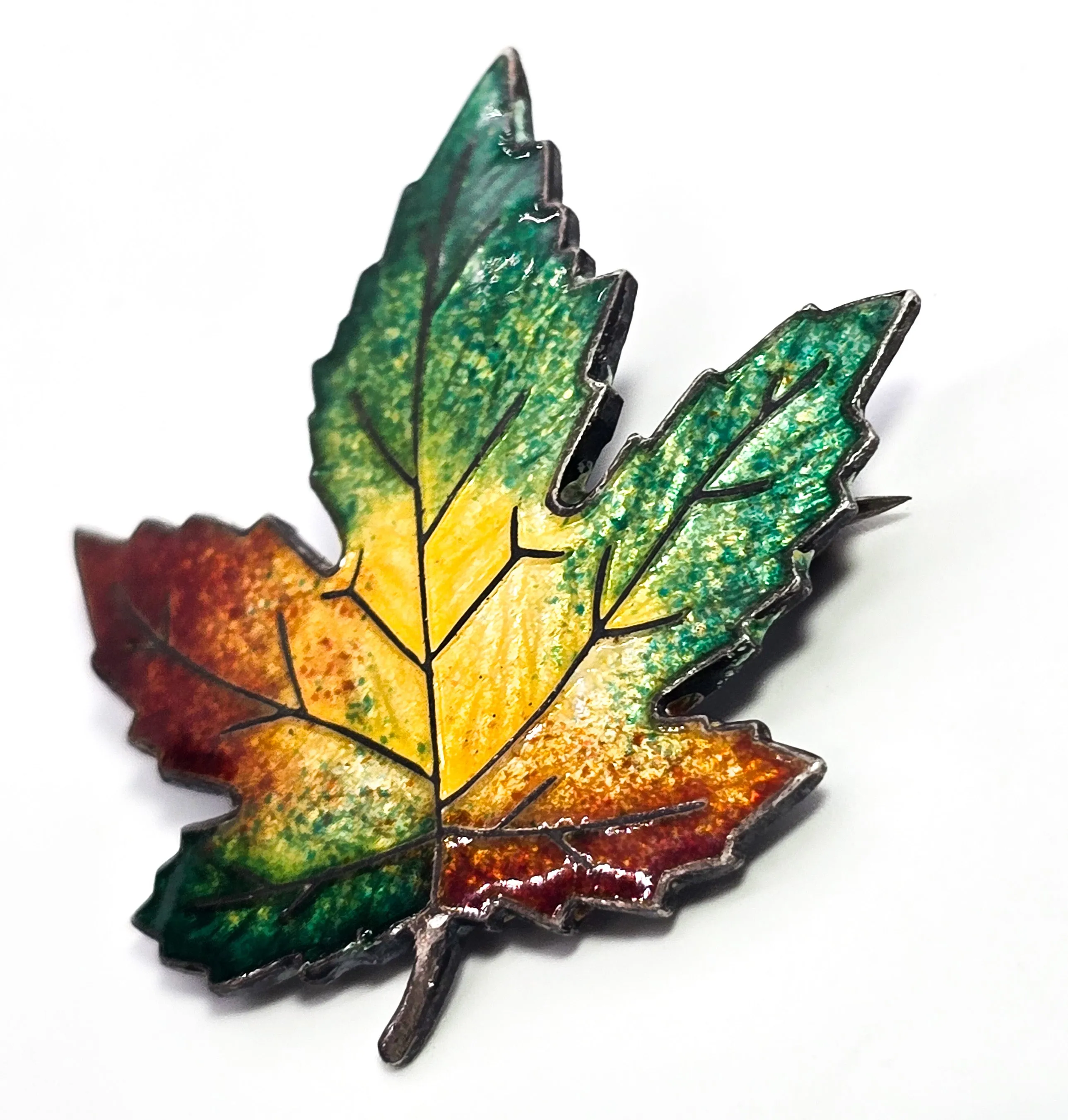 Maple leaf Autumn enamel vintage sterling silver Canadian vintage brooch