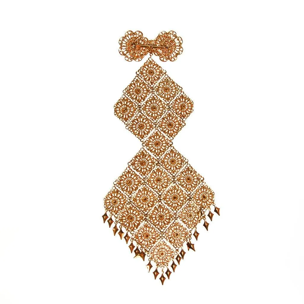 Massive Gold Filigree Brooch, 1960s, Designer Vintage Jewelry