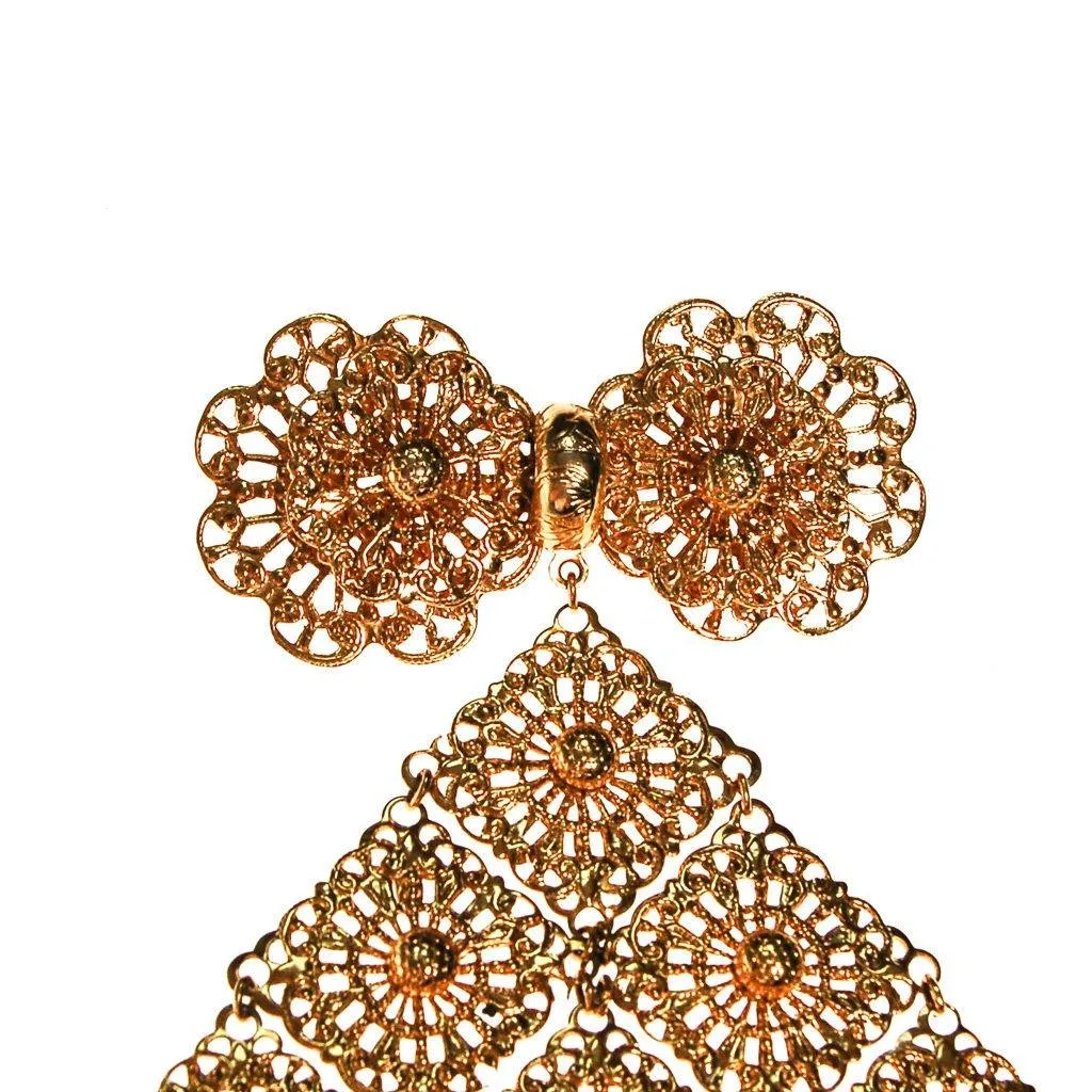 Massive Gold Filigree Brooch, 1960s, Designer Vintage Jewelry