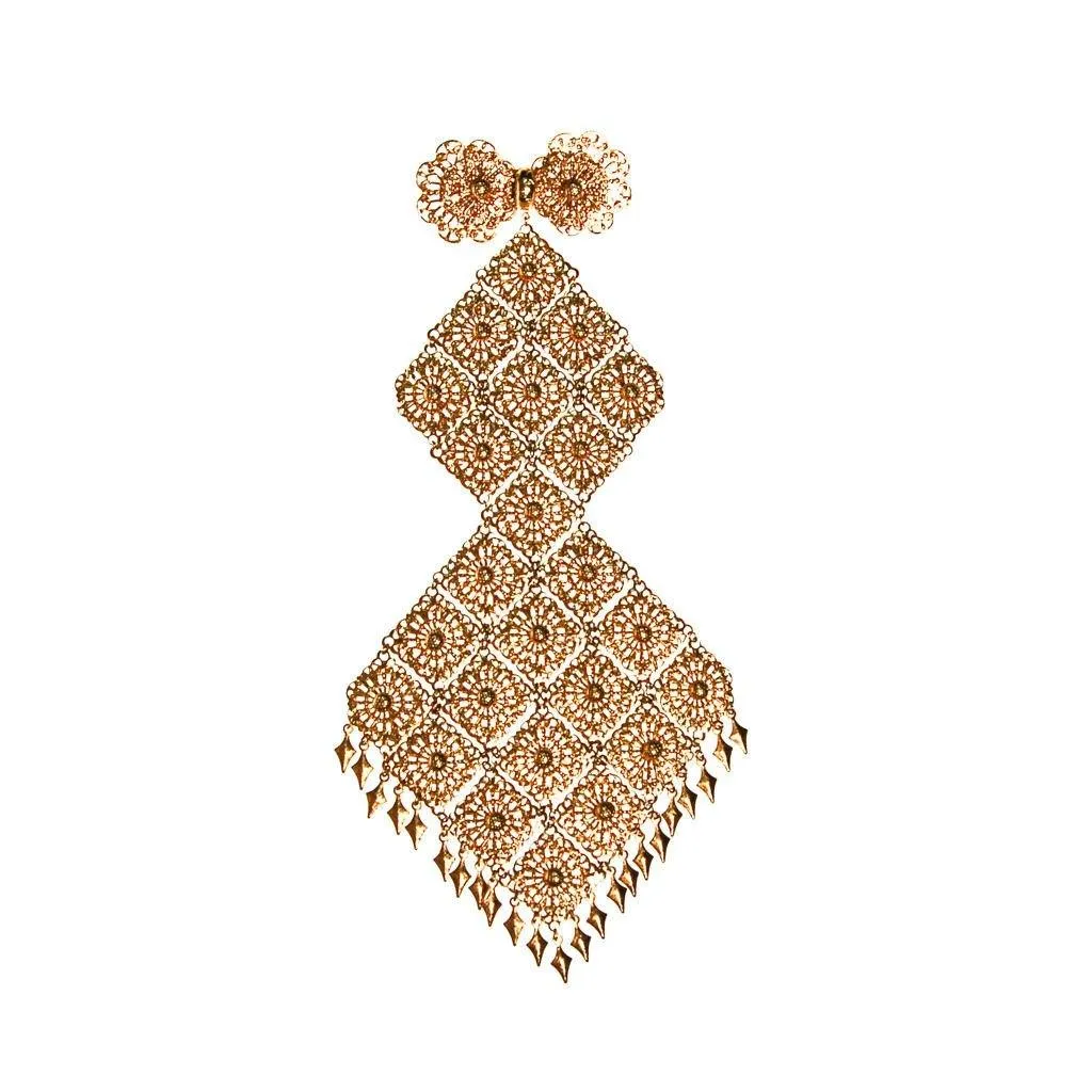 Massive Gold Filigree Brooch, 1960s, Designer Vintage Jewelry