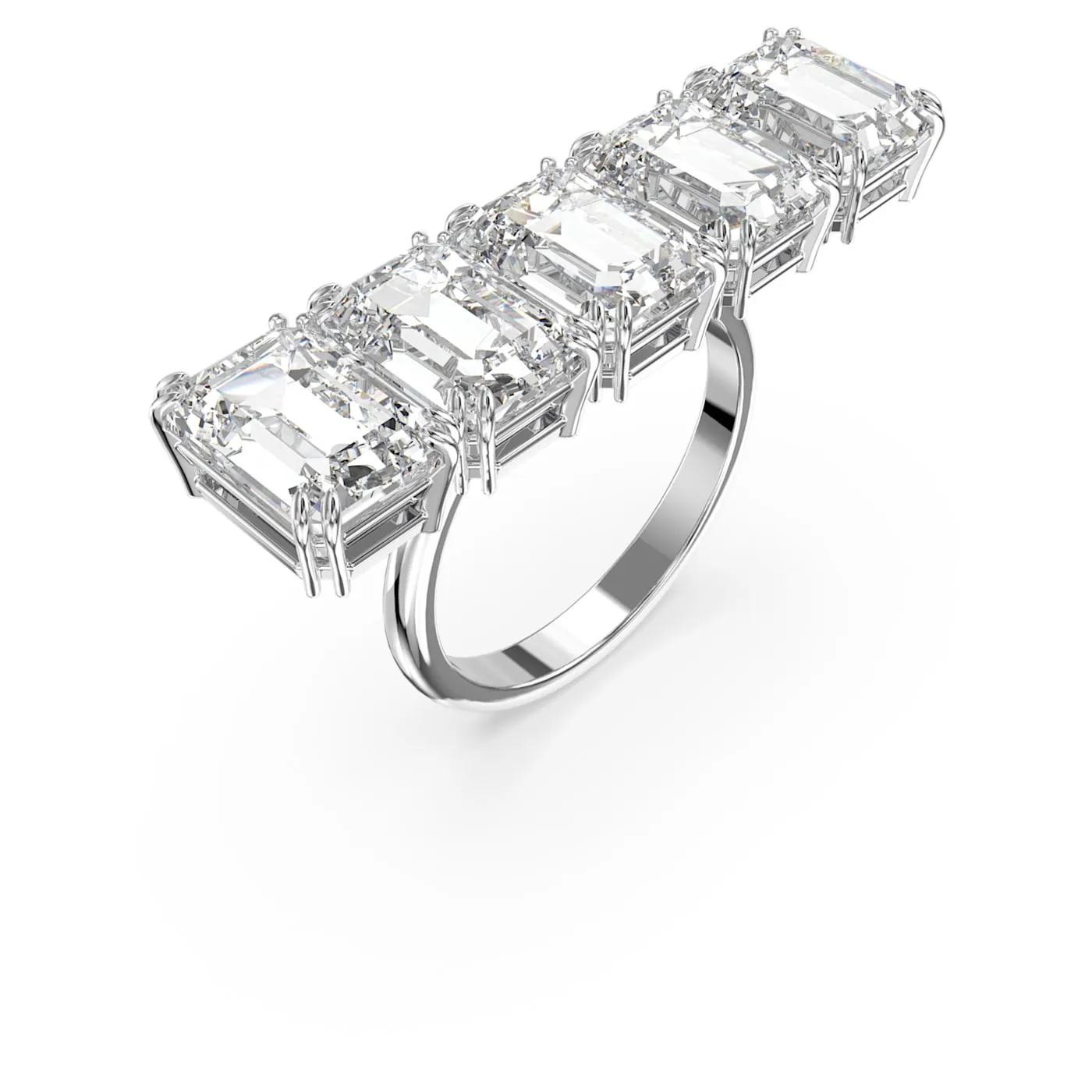 Millenia cocktail ring Octagon cut, White, Rhodium plated