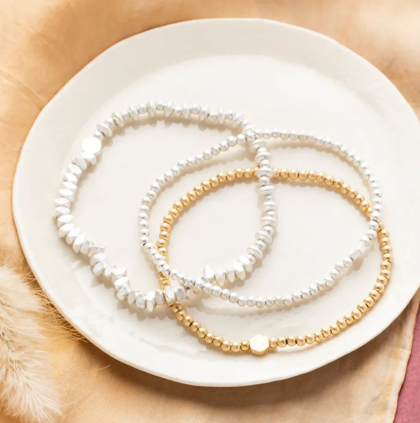 Mini Metal Stacking Bracelet - Ball Beads Gold