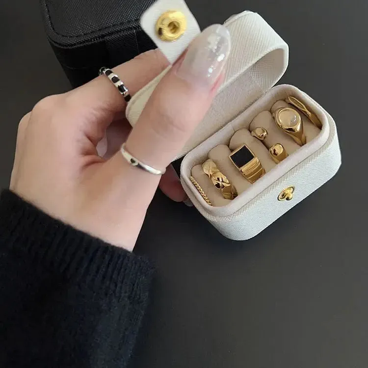Mini Portable Jewelry Storage Bag Travel Simple Leather Ring Necklace Earrings Storage Box Organizer Display Small Gift Box
