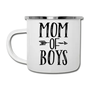 Mom Of Boys White Enamel Camper Mug