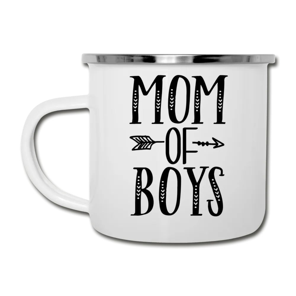 Mom Of Boys White Enamel Camper Mug