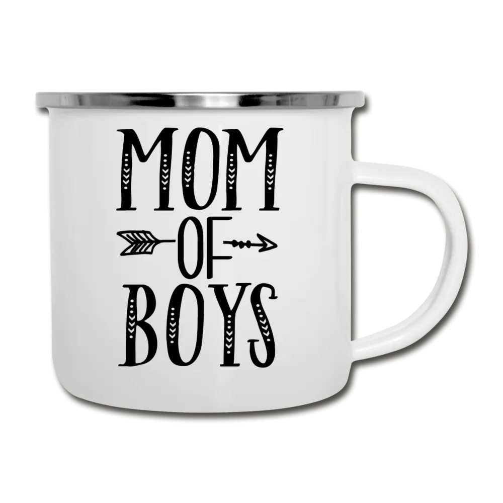 Mom Of Boys White Enamel Camper Mug